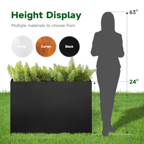 Metal Rectangular Planter Box 24" L x 12" W x 24"H Black Tall Metal Planter