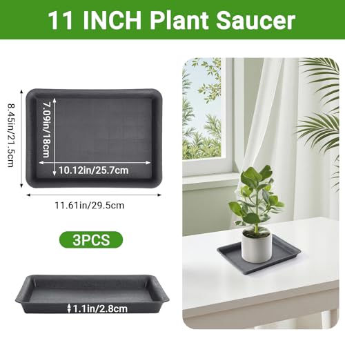 3 Packs Plant Tray (11 Inch / Black)