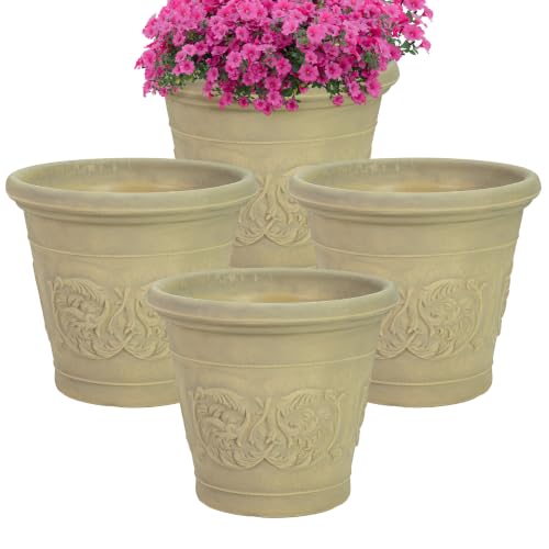 Sunnydaze Arabella 16'' Plastic Planter Pot for Plants (Beige / 16 in)