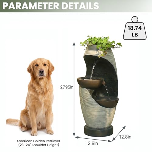 2 Tier Bowl Water Fountain with LED Lights (Beige-27.95")