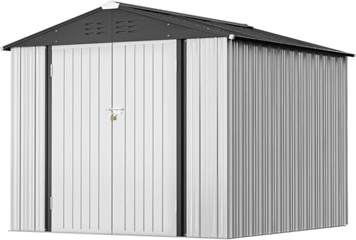 8x6FT Outdoor Storage Shed Utility Tool Shed (8x6 / White)