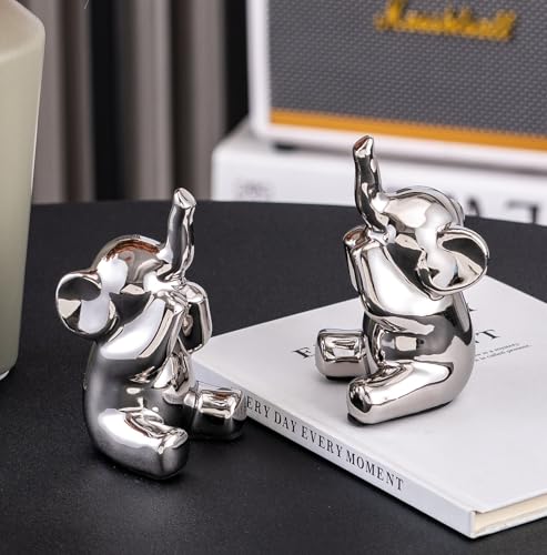 Pair of Small Silver Elephant Figurines (2 Count)