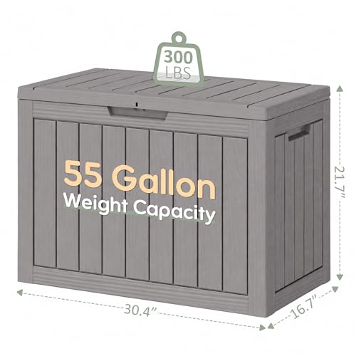 55 Gallon Outdoor Storage Box Waterproof Deck Box for Patio (Grey / 55 Gallon)