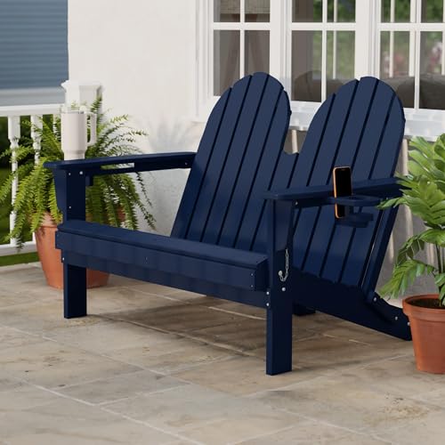 Outdoor Patio HDPE Adirondack Garden Skinny Bench (Navy Blue / 49.5IN)