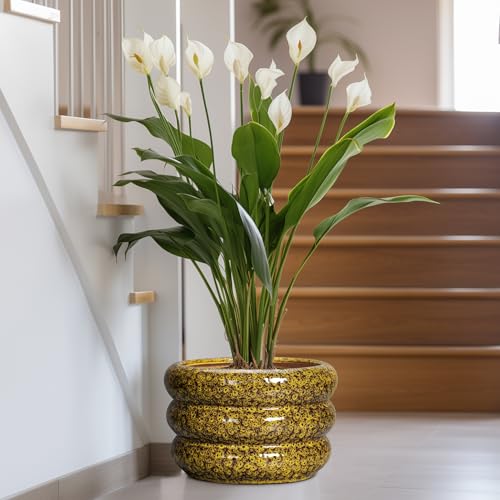 Ceramic Pots for Plants (13 Inch / Leopard Print Yellow)