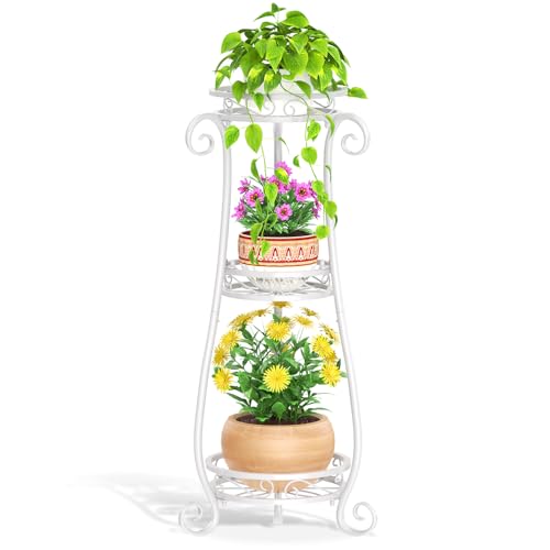 3 Tiers Metal Corner Plant Flower Stand Tall Indoor Outdoor (White / 3 Tier)