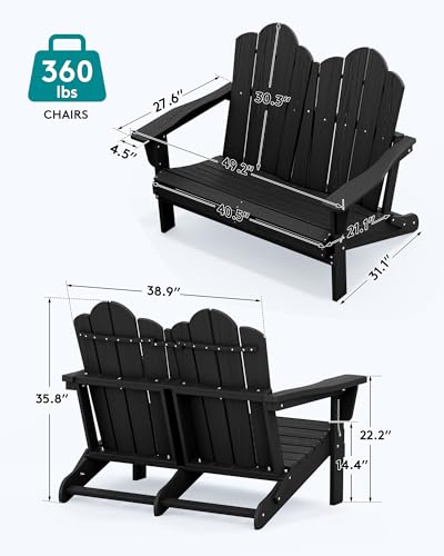 3 Piece Adirondack Bench Set (Black / 2 bench & 1 coffee table)