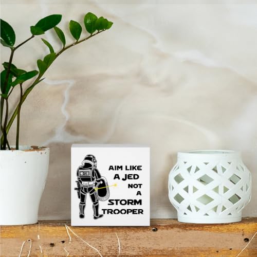 Funny Bathroom Decor Stormtrooper Wooden Box Sign 5 x 5 Inches (White 1619 / Wooden box（5.1 x 5.1 inches）)