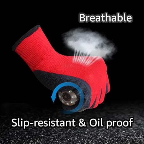 Crinkle Latex Rubber Hand Coated Safety Work Gloves for Men Women General Multi Use Construction Warehouse Gardening Assembly Landscaping (X-Small / Red-120 Pairs)