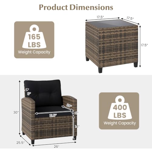 3 Piece Patio Furniture Set (Natural-black)