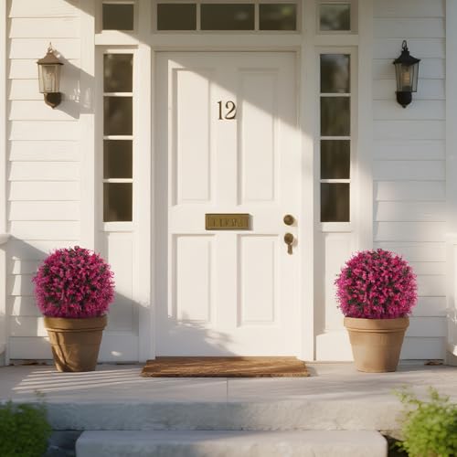2 Pack Fake Pink Eucalyptus Topiary Ball Trees with Ground Spike (Pink Eucalyptus)