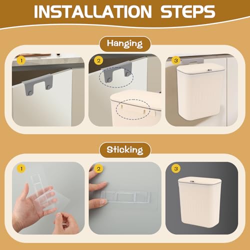 3 Pack Hanging Trash Can with Lid (Cream)