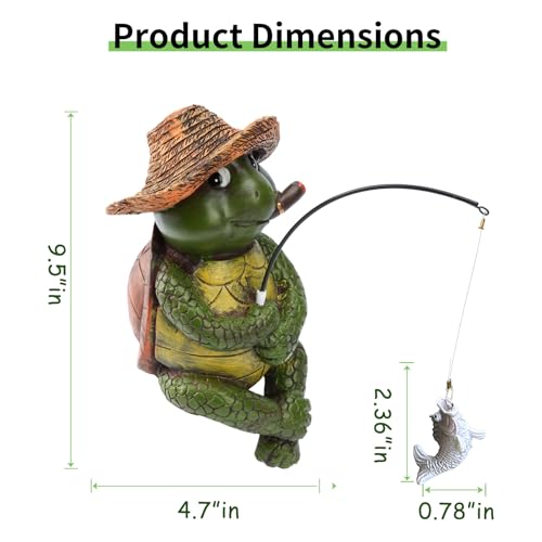 9.5" Turtle Fishing Sculptures & Statues (Green Multi)