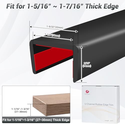 Rubber Edge Trim (Size1-1/8"(Fit 1-1/16"~1-3/16"), L20' / Gloss Black)
