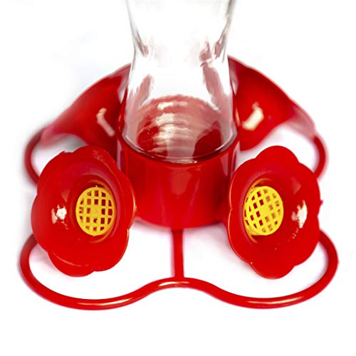 Bird Feeder 4 bee Guard Plastic Feeding Port 8oz Glass Pinch Waist Hummingbird Feeder (2pcs / Red)