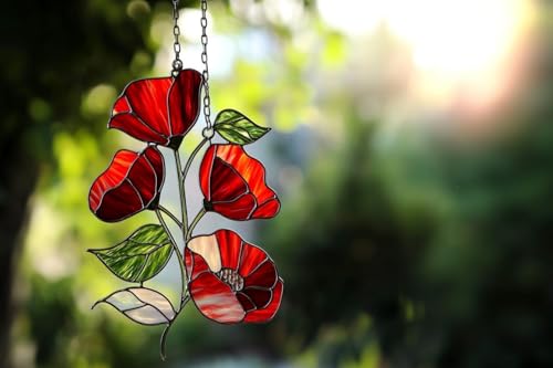 Red Poppy Flower Acrylic Suncatcher Hanging Window Sign Floral Wall Decor Remembrance Gift Mom Gift (1-fba-ett-evg-a172-h / 6")