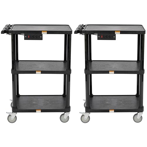 3 Shelf Mobile Utility Cart with 3 Outlets and 8' Cord (2 Pack)