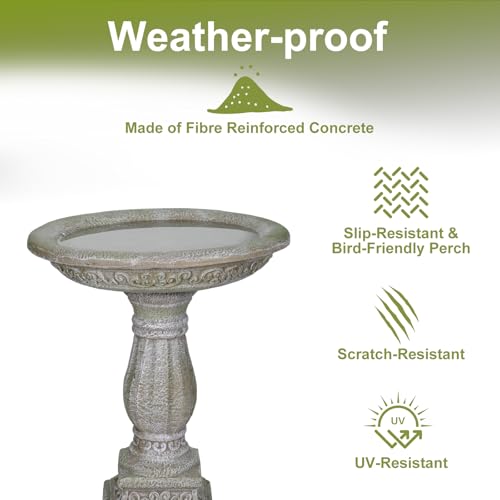 23.8" Tall Pedestal Bird Bath for Outdoor (Antique Gray)