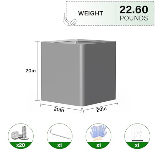 Large Square Metal Planter Box (Gray / 20"L x 20"W x 20"H)