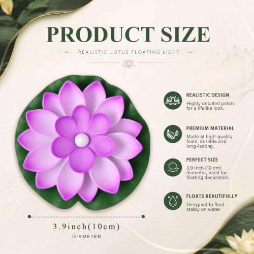 9 Pcs 3.94 in Floating Lotus Lights with Battery (3.94 Inch / Purple)