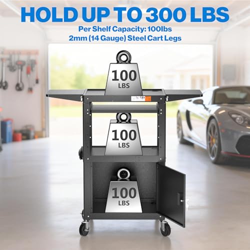 Steel AV Cart with Locking Cabinet & Drop Leaves (Locking Cabinet with Drop Leaves (AVMTK))