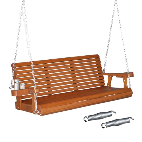 XL 5 FT Pro Wooden Porch Swing with Cup Holders (Brown / 5 FT)