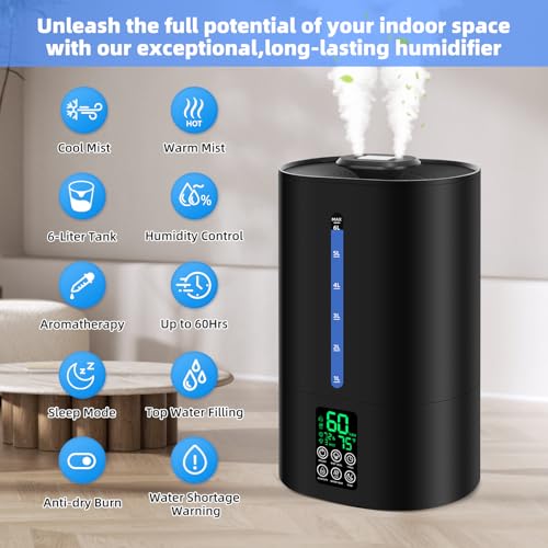 6L Warm & Cool Mist Humidifiers for Bedroom (6l / A-Black)