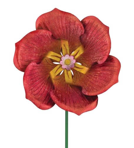 Wind Spinner Outdoor Metal Kinetic Yard Art with Stake (Poppy / Small (60-69 Inch))