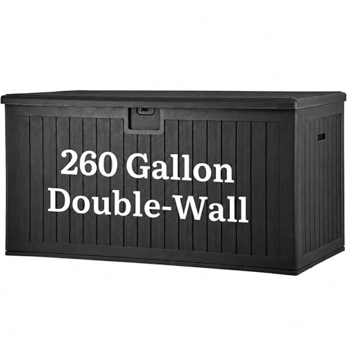 260 Gallon Large Deck Box with Divider & Side Handles (Black / 260 Gallon)