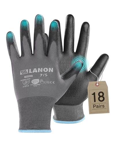 LANON 18 Pairs Safety Work Gloves (Small(Pack of 18) / Grey)