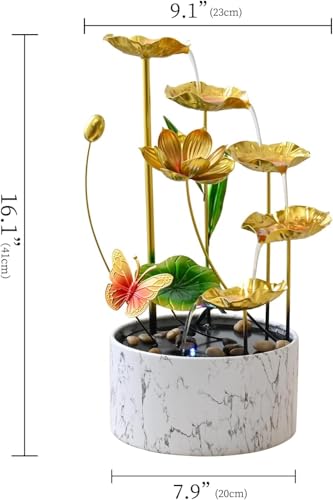 16 Inch Gold LED Metal Tabletop Water Fountain (Large Gold)