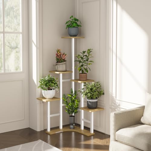 Corner Plant Stand Indoor 6 Tiered Corner Plant Shelf (White Oak / 6 Tier-Square)