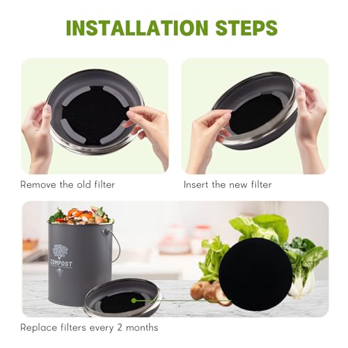 6 Pack Charcoal Filters for Compost Bin Bucket (Black 6 Pack / Mini)