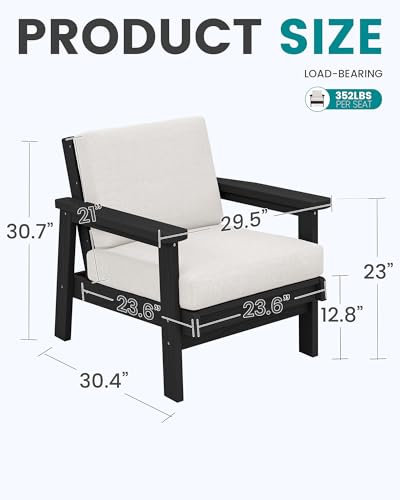 HDPE Patio Furniture Set with 33” Square Fire Pit Table (Black/Khaki)
