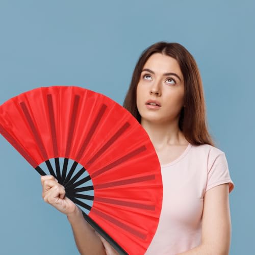 2 Pack Large Folding Hand Fan (2 Red)