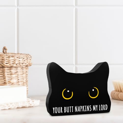 Black Cat Decor Cat Bathroom Decor Your Butt Napkins my Lord Funny Bathroom Acrylic Decors Sign Cat for Home Bathrooms Cats Lover Gifts For Women Men Christmas (CatNapkins)