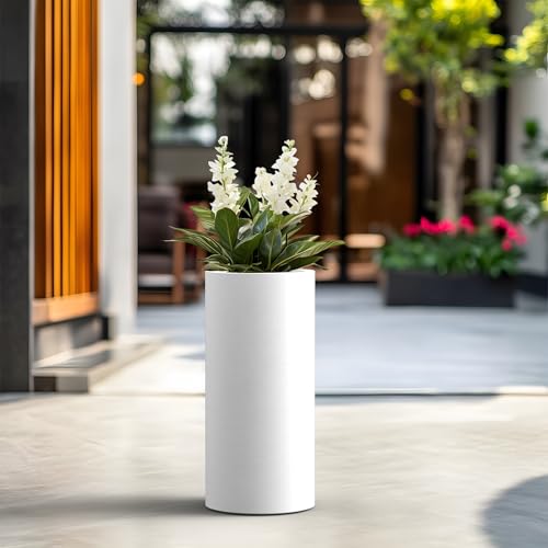 Accent Round Column White Concrete Planter 23.6" Tall (White / 23.6“h)
