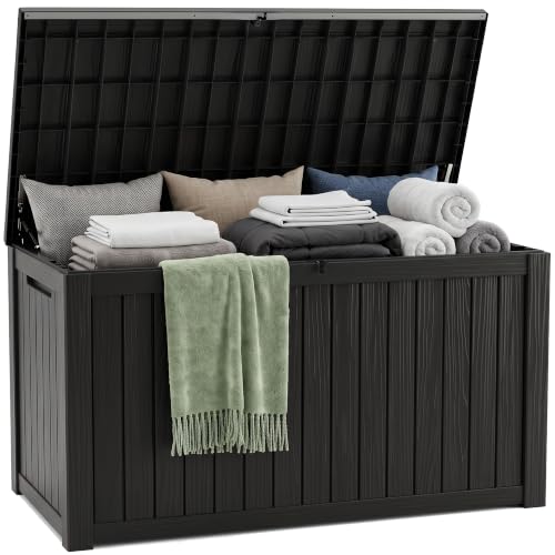 250Gal Large Outdoor Storage Box Waterproof Lockable Deck Boxes (Black / 250 Gallon)