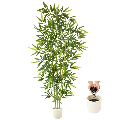 Artificial Bamboo Tree 7ft Green Fake Plant with White Planter (Bamboo / 7ft)