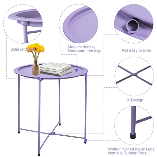 End Table Metal Side Table Purple Round Folding Tray Cyan Sofa Small Accent Fold