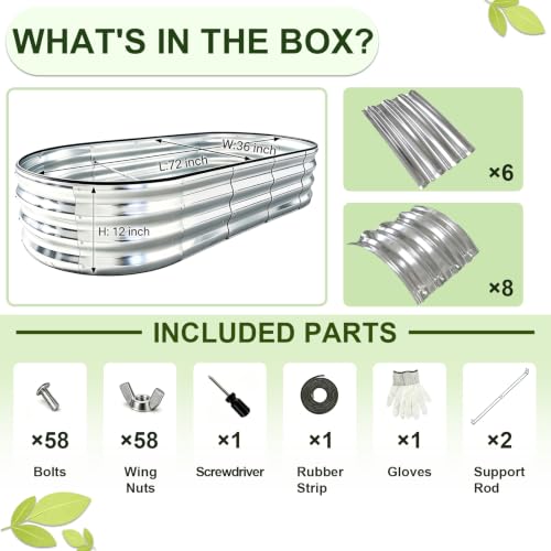 Galvanized Raised Garden Beds Outdoor (Silver / 6 x 3 x 1 ft)