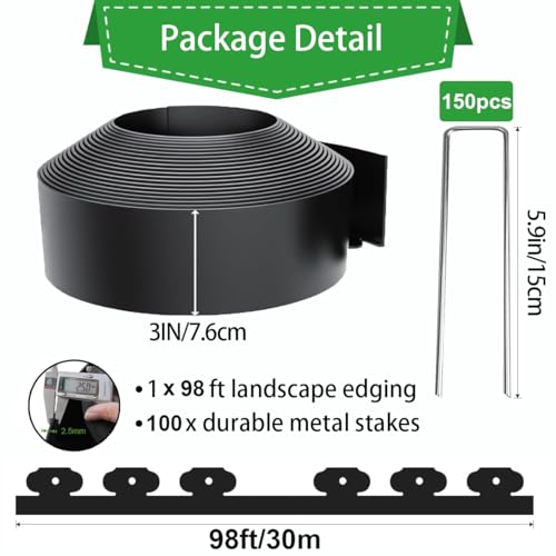 98Ft 3IN Landscape Edging (Black / 3IN x 98FT)