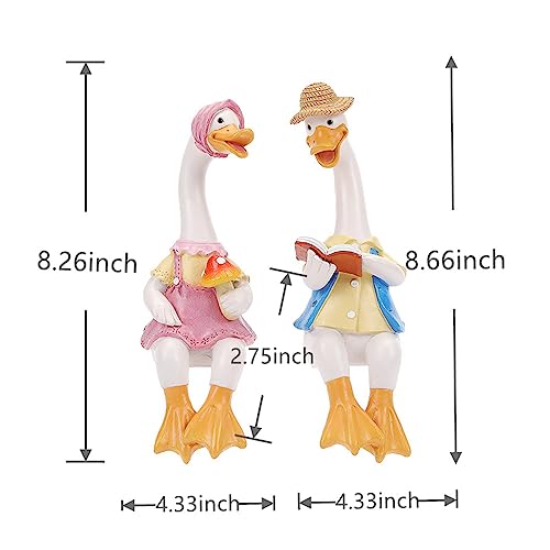 Handside Garden Statues Couple Animal Cartoon Resin Cute Sitting Sculpture Goose Lovers Figurine Gift for Wedding Art Décor for Yard Home Patio and Office