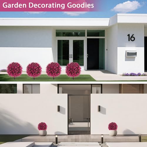 2 Pack Fake Pink Eucalyptus Topiary Ball Trees with Ground Spike (Pink Eucalyptus)
