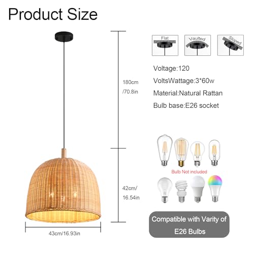 17.7" Rattan Pendant Light (Natural Rattan / 17.7" 3-Light)