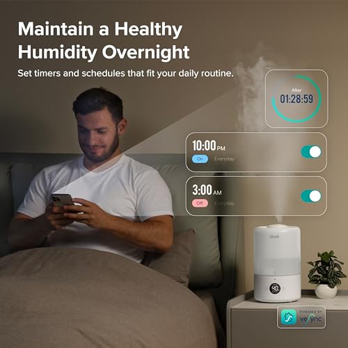 Smart Cool Mist Top Fill Humidifiers for Bedroom with Sensor
