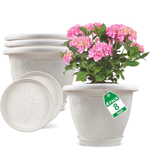 8 Inch Flower Pots Planters for Indoor Outdoor Plants (White / 8 inch-4 pack)