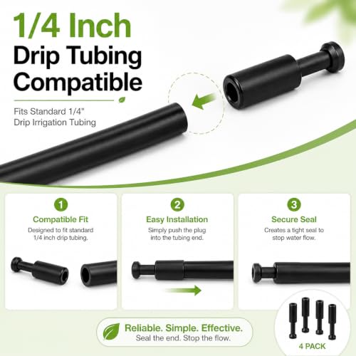 4-Pack 1/4 Inch Drip Irrigation T Plugs for Watering Kits (1/4 T Plug (Fitting))