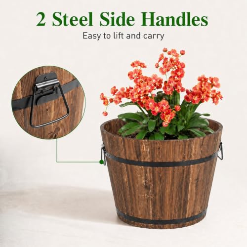 3 Pcs Whiskey Barrel Planters (Brown / Whiskey Barrel)