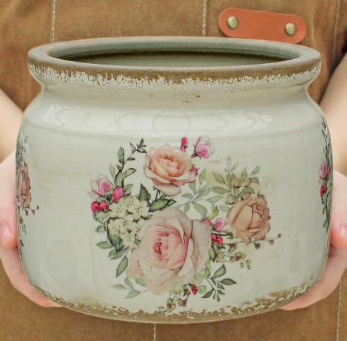 Shabby Chic Ceramic Plant Pots with Decorative Saucer (Pink / 7.7 in - w/ Saucer)